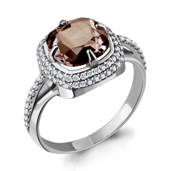 Кольцо Аквамарин - Серебро 925, Кварц дымчатый , Фианит (арт. 6548101А.5)