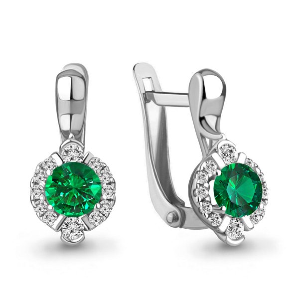 Серьги Аквамарин - Серебро 925, Синтетический изумруд, Фианит (арт. 49174АГ.5)