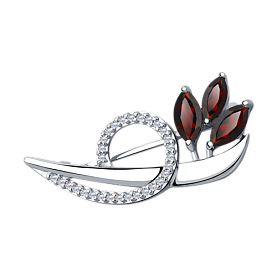 Брошь Diamant - Серебро 925, Гранат, Фианит (арт. 94-340-00702-1)