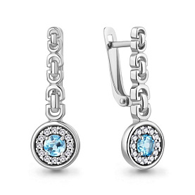 Серьги Аквамарин - Серебро 925, Топаз, Фианит (арт. 4788905А.5)