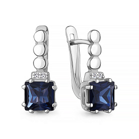 Серьги Аквамарин - Серебро 925, Синтетический сапфир , Фианит (арт. 400867АБ.5)
