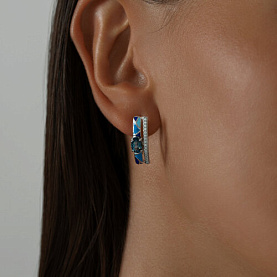 Серьги SOKOLOV - Серебро 925, Топаз лондон, Фианит, Эмаль (арт. 92021274)