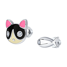 Серьги Diamant - Серебро 925, Фианит, Эмаль (арт. 94-122-00375-1)