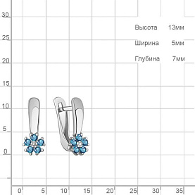 Серьги Аквамарин - Серебро 925, Синтетический сапфир (арт. 400558Б.5)