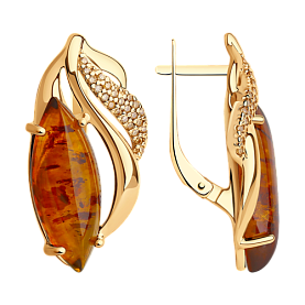 Серьги SOKOLOV - Серебро 925, Фианит, Янтарь пресс. (арт. 83020033)