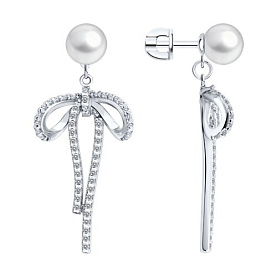 Серьги SOKOLOV - Серебро 925, Жемчуг имитация, Фианит (арт. 94027574)