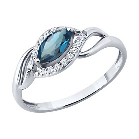Кольцо SOKOLOV - Золото 585, Топаз лондон, Фианит (арт. 717340-3)