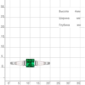 Кольцо Аквамарин - Серебро 925, Синтетический изумруд, Фианит (арт. 600065П.5)