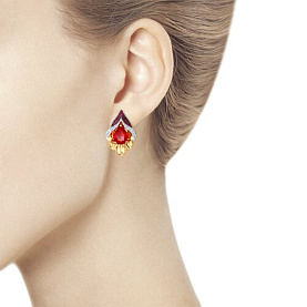 Серьги SOKOLOV - Золото 585, Синтетический рубин, Фианит (арт. 725102)