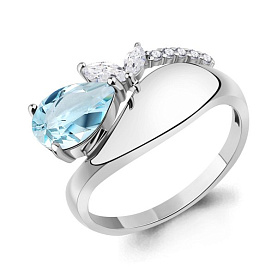 Кольцо Аквамарин - Серебро 925, Топаз, Фианит (арт. 65000802А.5)