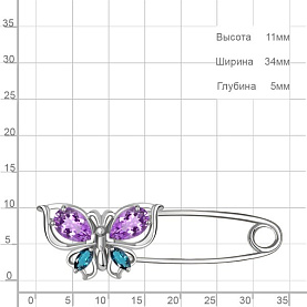 Булавка Аквамарин - Серебро 925, Аметист, Топаз лондон (арт. 7748732.5)