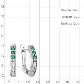 Серьги Аквамарин - Серебро 925, Синтетический изумруд, Фианит (арт. 400921АГ.5)