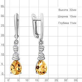 Серьги Аквамарин - Серебро 925, Фианит, Цитрин (арт. 45028806А.5)