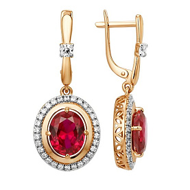 Серьги ЮФ Династия - Золото 375, Синтетический рубин, Фианит (арт. 013202-5452)