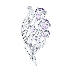 Брошь SOKOLOV - Серебро 925, Аметист, Фианит (арт. 92040127)