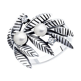 Кольцо SOKOLOV - Серебро 925, Жемчуг имитация, Фианит (арт. 95010164)