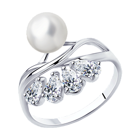 Кольцо Diamant - Серебро 925, Жемчуг культивированный, Фианит (арт. 94-110-00467-1)