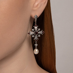 Серьги Diamant - Серебро 925, Жемчуг культивированный, Фианит (арт. 95-321-02037-1)
