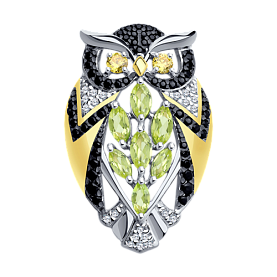 Брошь SOKOLOV - Серебро 925, Фианит, Хризолит (арт. 92040070)