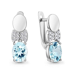 Серьги Аквамарин - Серебро 925, Топаз, Фианит (арт. 45023202А.5)