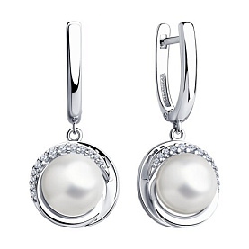 Серьги SOKOLOV - Серебро 925, Жемчуг синтетический, Фианит (арт. 94023490)
