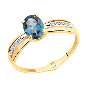 Кольцо SOKOLOV - Золото 375, Топаз лондон, Фианит (арт. 37715486)