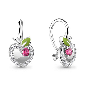 Серьги Аквамарин - Серебро 925, Синтетический рубин, Фианит, Эмаль (арт. 47052А.5)