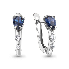 Серьги Аквамарин - Серебро 925, Синтетический сапфир , Фианит (арт. 49810АБ.5)