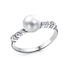Кольцо Красная пресня - Серебро 925, Жемчуг культивированный, Фианит (арт. 23317348Д)