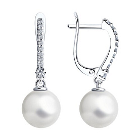 Серьги SOKOLOV - Серебро 925, Жемчуг имитация, Фианит (арт. 94026089)