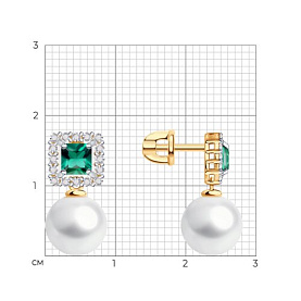 Серьги SOKOLOV - Золото 585, Жемчуг культивированный, Синтетический изумруд (арт. 792471)
