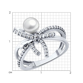 Кольцо SOKOLOV - Серебро 925, Жемчуг синтетический, Фианит (арт. 94014927)