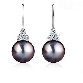 Серьги Platinum Lab. - Платина 950, Жемчуг культивированный, Бриллиант (арт. ПС-212Ч-02)
