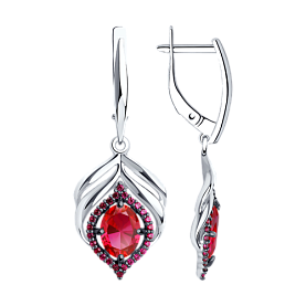 Серьги SOKOLOV - Серебро 925, Синтетический рубин, Фианит (арт. 84020030)