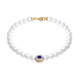 Браслет SOKOLOV - Золото 585, Жемчуг культивированный, Синтетический сапфир , Фианит (арт. 795000)