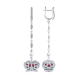 Серьги SOKOLOV - Серебро 925, Жемчуг культивированный, Синтетический рубин, Фианит (арт. 92025323)