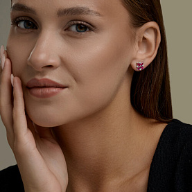Серьги SOKOLOV - Серебро 925, Фианит, Рубин (арт. 64020005)