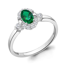 Кольцо Аквамарин - Серебро 925, Синтетический изумруд, Фианит (арт. 67375АГ.5)
