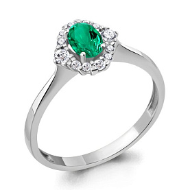 Кольцо Аквамарин - Серебро 925, Синтетический изумруд, Фианит (арт. 67284АГ.5)
