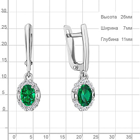 Серьги Аквамарин - Серебро 925, Синтетический изумруд, Фианит (арт. 49302АГ.5)
