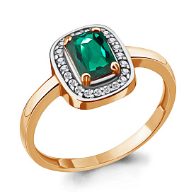 Кольцо Аквамарин - Серебро 925, Синтетический изумруд, Фианит (арт. 63902Г.6)