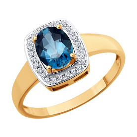 Кольцо SOKOLOV - Серебро 925, Топаз лондон, Фианит (арт. 92014549)