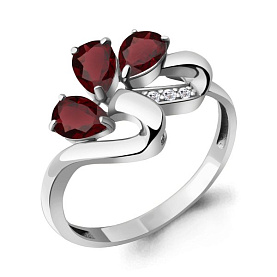 Кольцо Аквамарин - Серебро 925, Гранат, Фианит (арт. 6963903А.5)