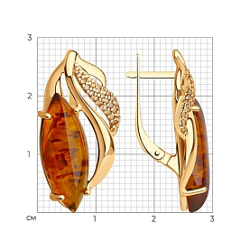 Серьги SOKOLOV - Серебро 925, Фианит, Янтарь пресс. (арт. 83020033)