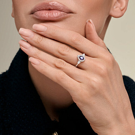 Кольцо SOKOLOV - Серебро 925, Фианит, Сапфир (арт. 62010028)