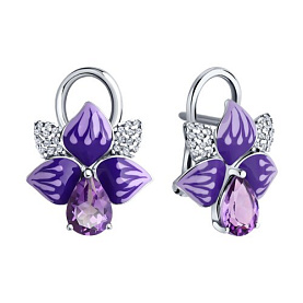 Серьги SOKOLOV - Серебро 925, Аметист, Фианит, Эмаль (арт. 92022995)