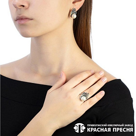 Серьги Красная пресня - Серебро 925, Жемчуг культивированный (арт. 33313138)