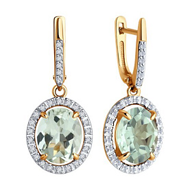 Серьги Diamant - Золото 585, Празиолит, Фианит (арт. 51-321-02442-3)