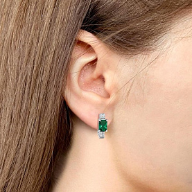 Серьги Аквамарин - Серебро 925, Синтетический изумруд, Фианит (арт. 400529АГ.5)