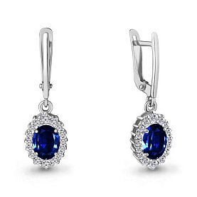 Серьги Аквамарин - Серебро 925, Синтетический сапфир , Фианит (арт. 49304АБ.5)